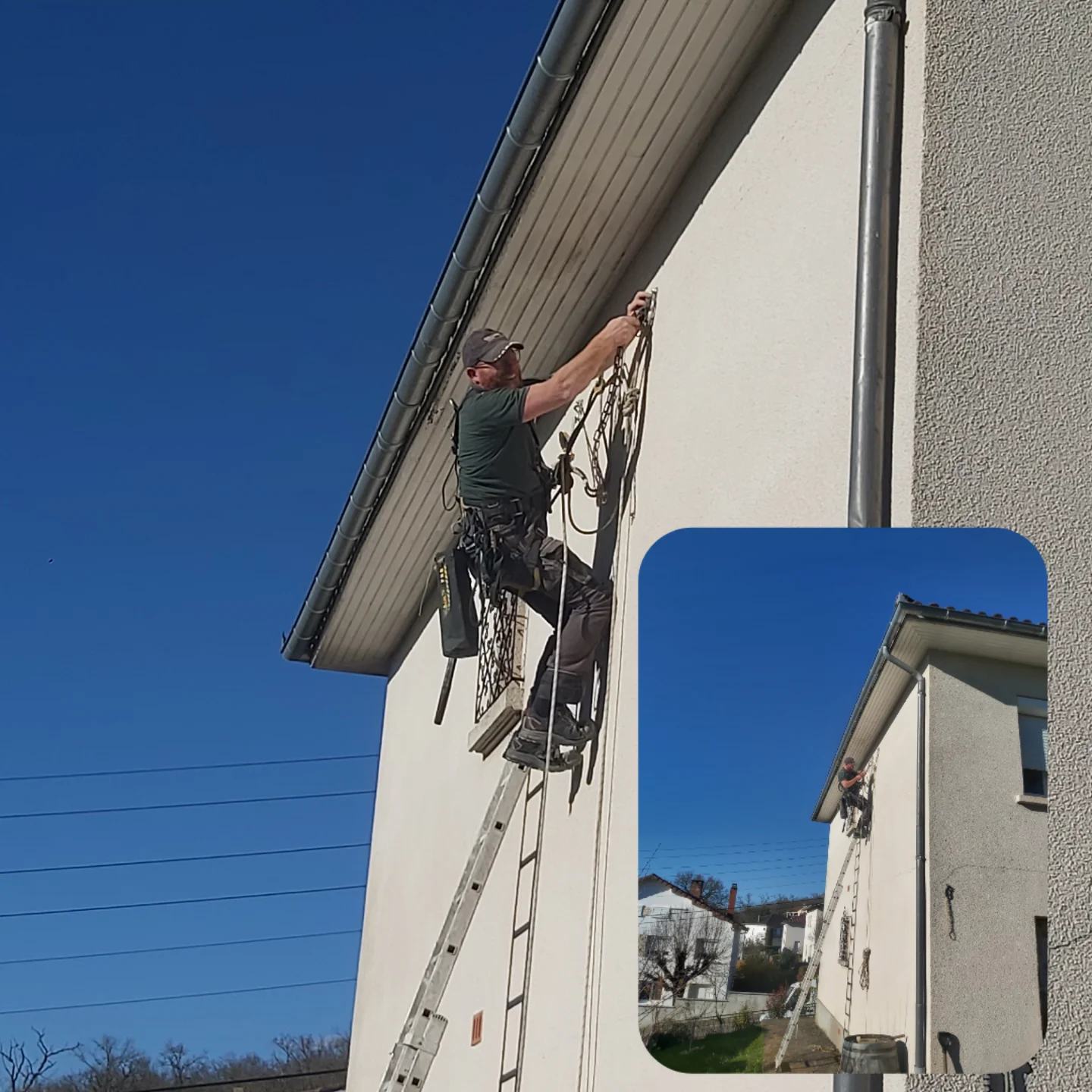 cordiste sur façade maison